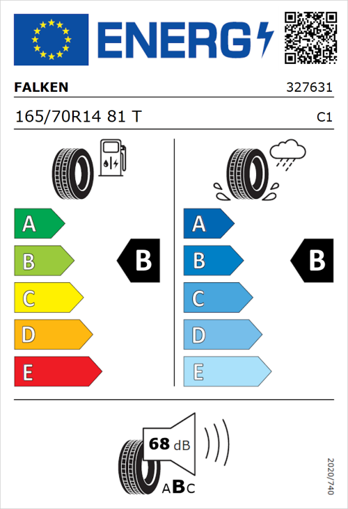 Tyre Label for Falken Sincera SN832 Ecorun 165/70R14 81T