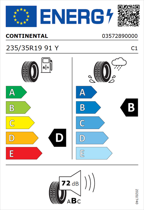 Tyre Label for Continental ContiSportContact 3 235/35R19 91Y