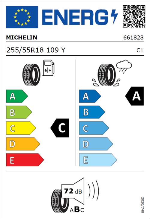 Tyre Label for Michelin Pilot Sport 4 SUV 255/55R18 109Y