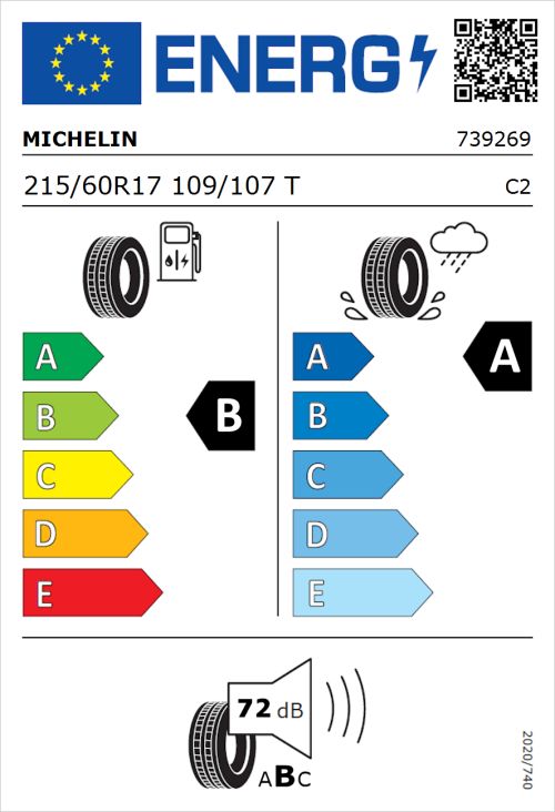 Tyre Label for Michelin Agilis 3 215/60R17 109/107T