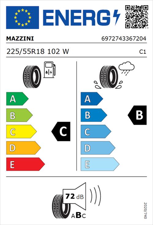 Tyre Label for Mazzini Eco 602 225/55R18 102W