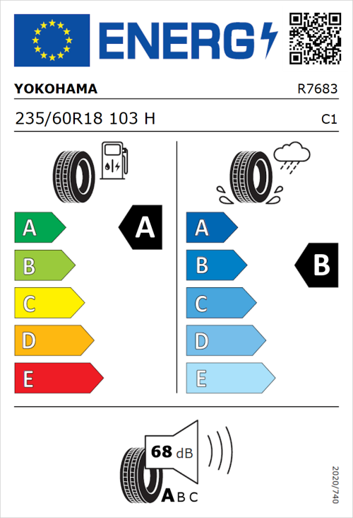 Tyre Label for Yokohama Advan-V61A 235/60R18 103H