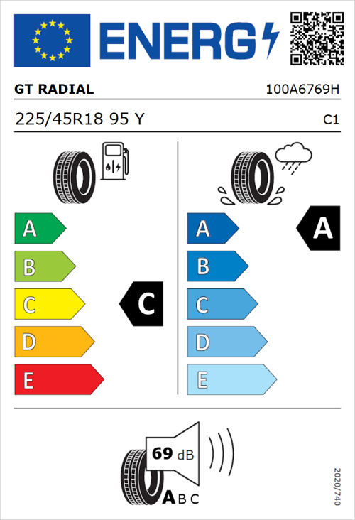Tyre Label for GT Radial SportActive 2 Evo 225/45R18 95Y