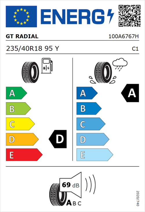 Tyre Label for GT Radial SportActive 2 Evo 235/40R18 95Y